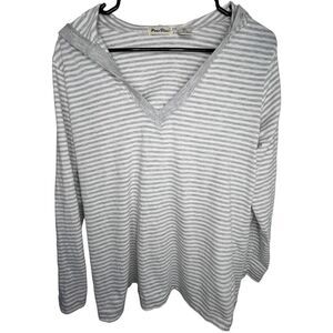 Paris Blues Grey and White Striped Long Sleeve Hooded T-Shirt
